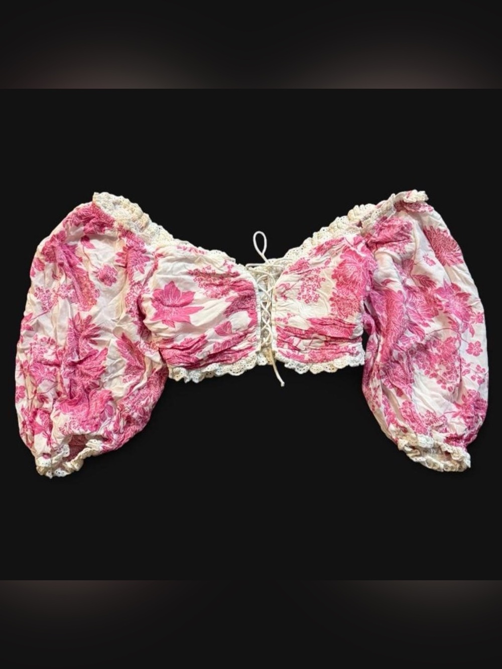 Skylar + Madison Pink and White Floral Romantic Off Shoulder Top